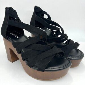 Torrid Black and Brown Ankle Wrap Heels - Size 8WW